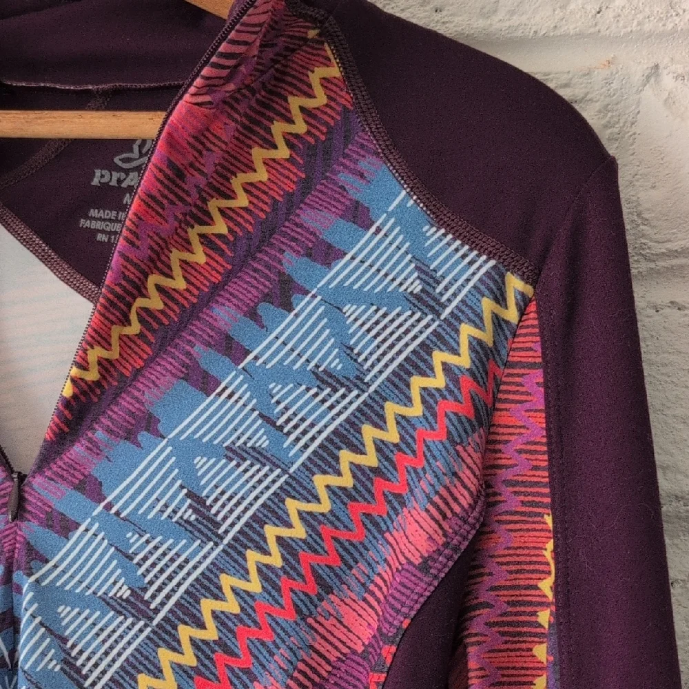 Prana Plum Athletic Zip Pullover with Multicolor Chevron Print - Picture 4 of 8